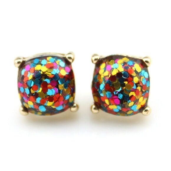 5/$25 Blue Rainbow Glitter Gold Tone Earrings - Picture 1 of 6
